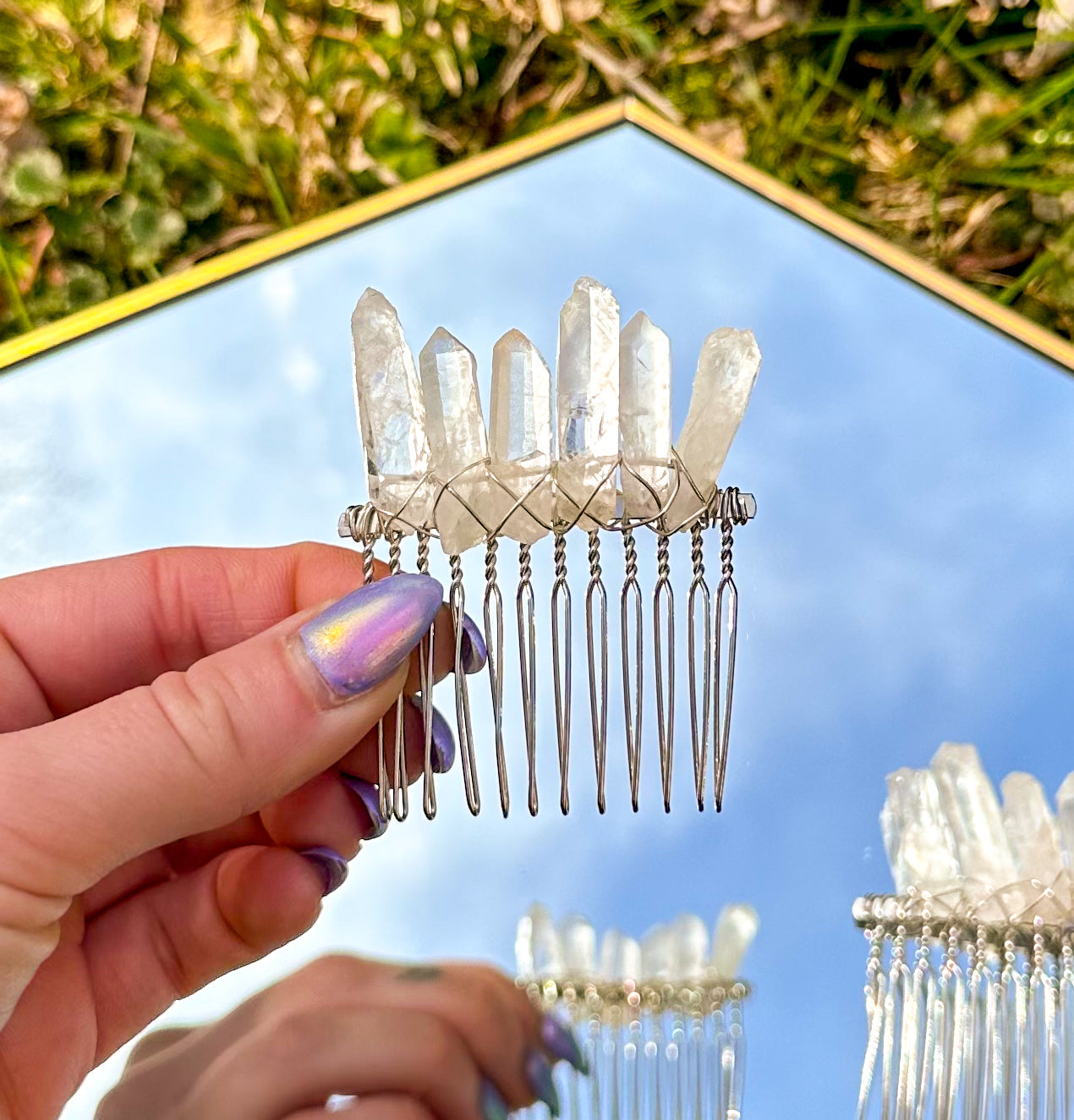 Clear Quartz Hair Comb Pins