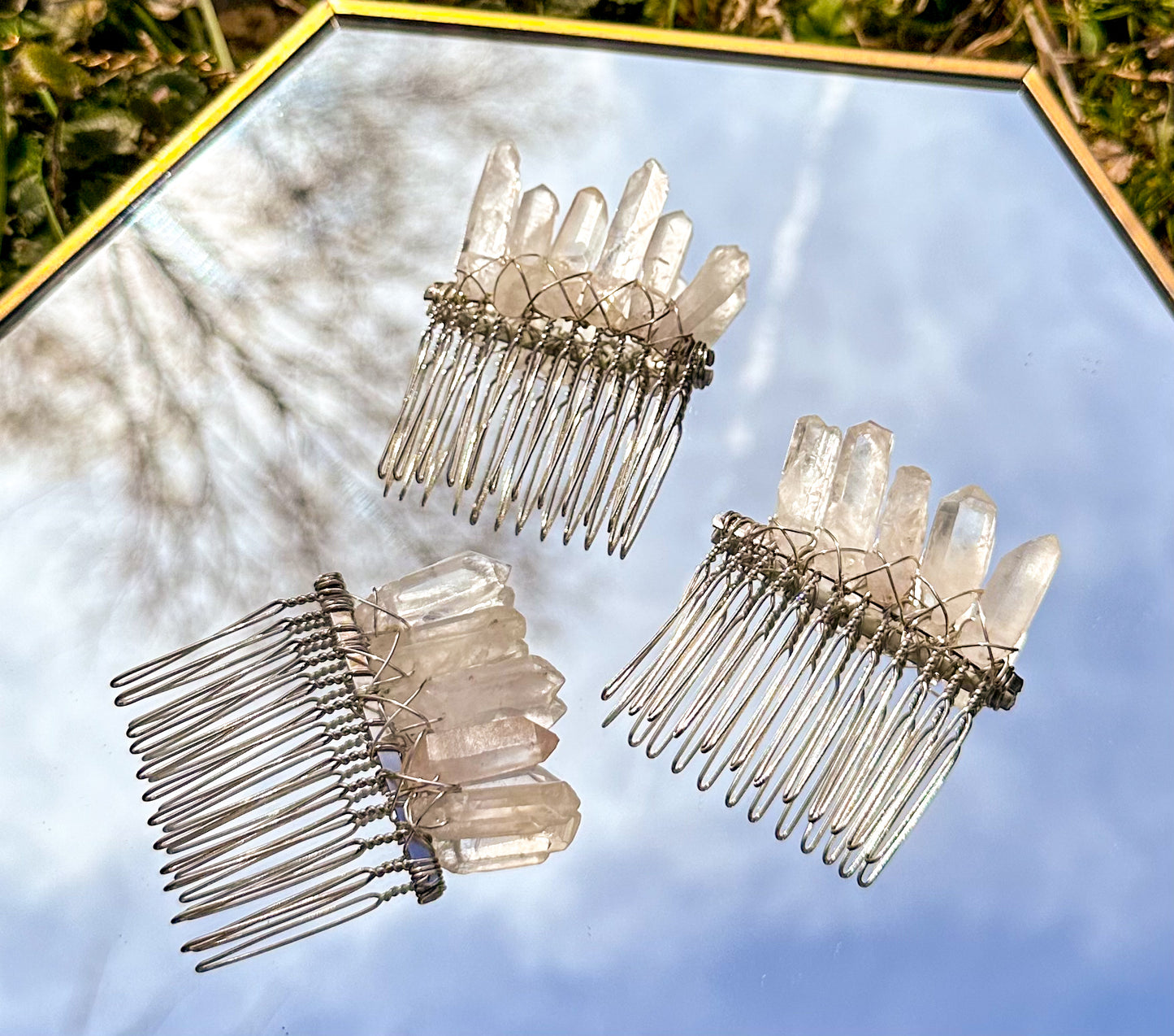 Clear Quartz Hair Comb Pins