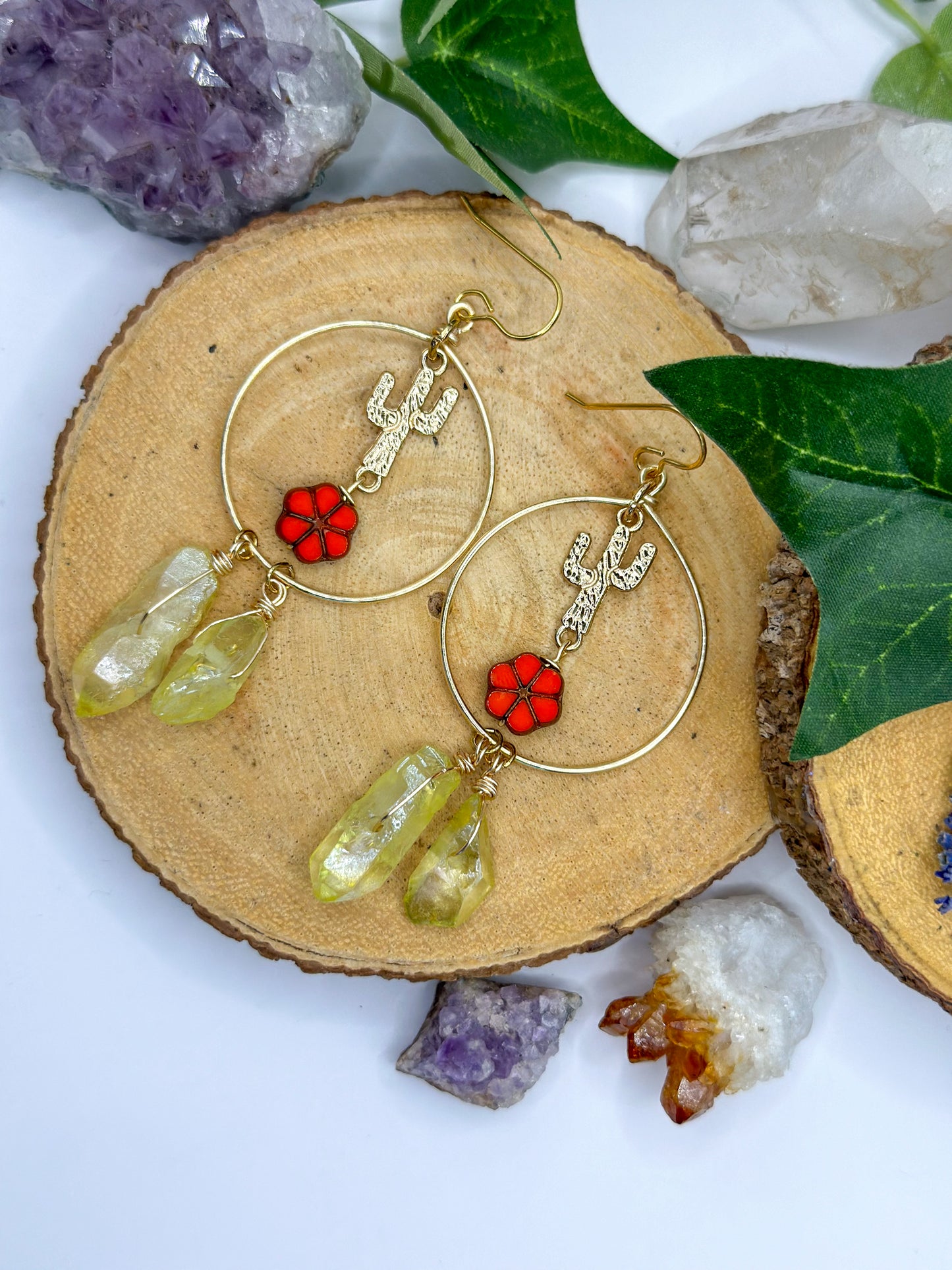 "Arizona Saguaro" Yellow Quartz Dangle Earrings