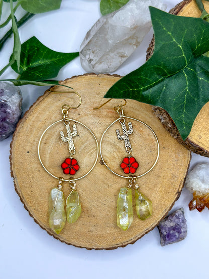 "Arizona Saguaro" Yellow Quartz Dangle Earrings