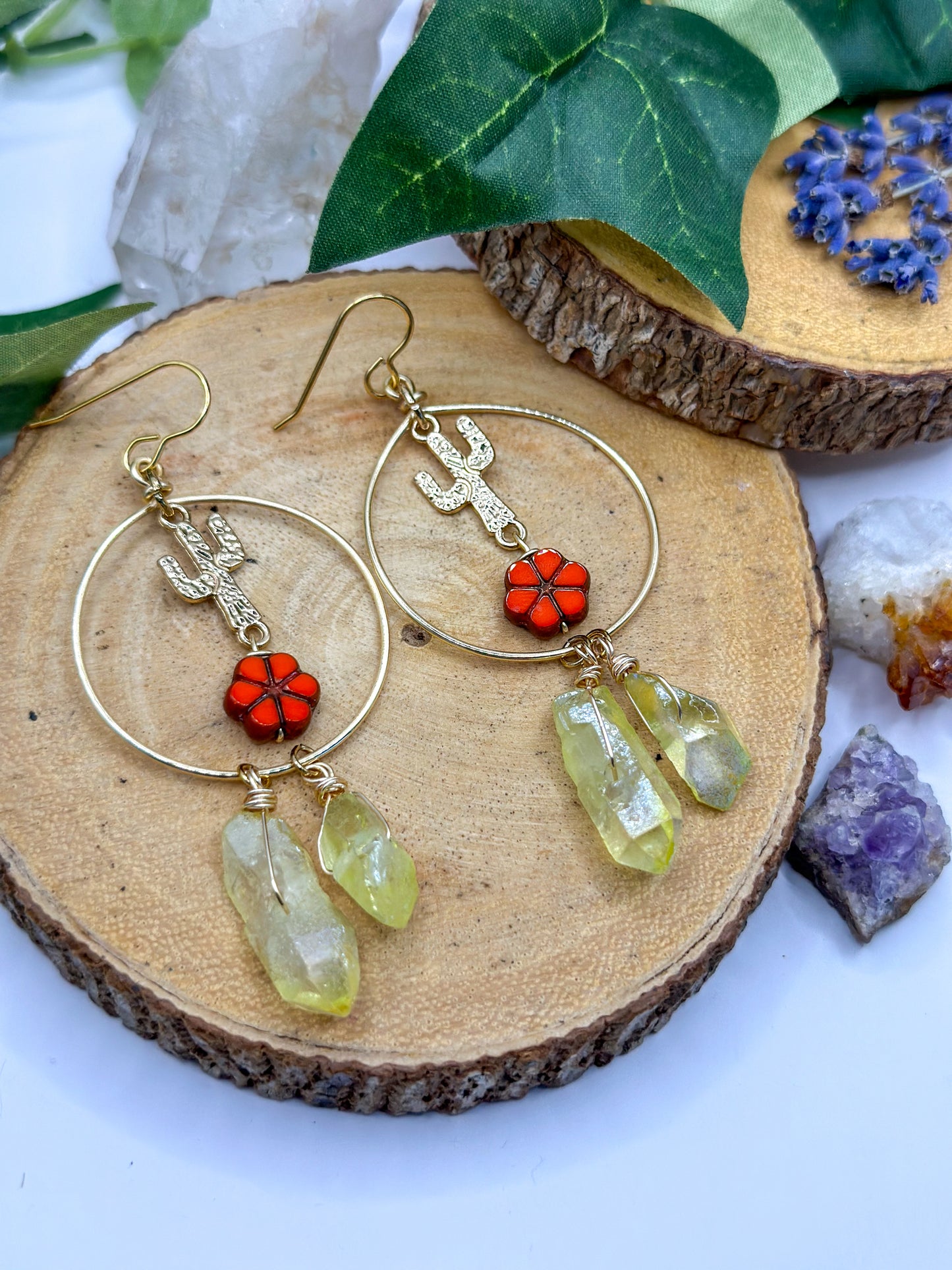 "Arizona Saguaro" Yellow Quartz Dangle Earrings