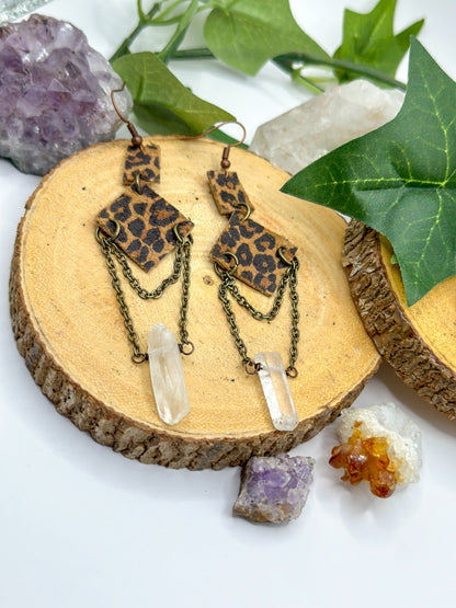 "Cheetah Quartz" Clear Quartz Dangle Earrings