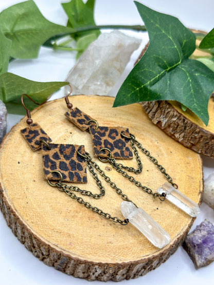 "Cheetah Quartz" Clear Quartz Dangle Earrings