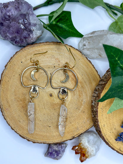 "Meadow of Mystics" Clear Quartz Dangle Earrings