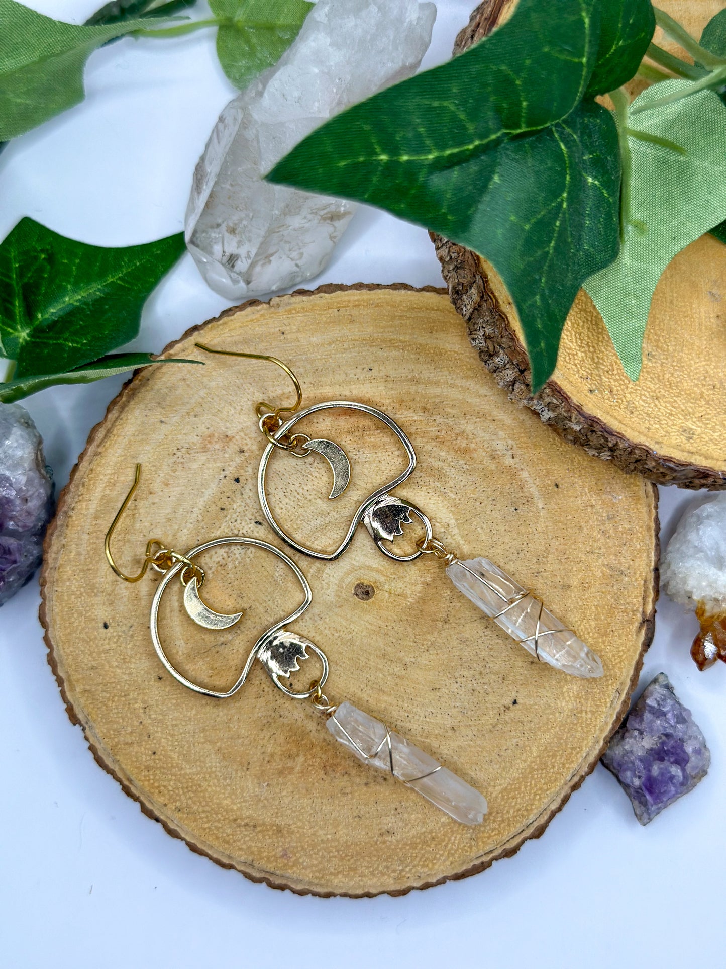 "Meadow of Mystics" Clear Quartz Dangle Earrings