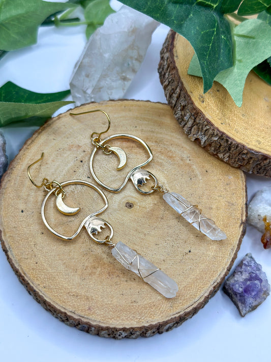 "Meadow of Mystics" Clear Quartz Dangle Earrings