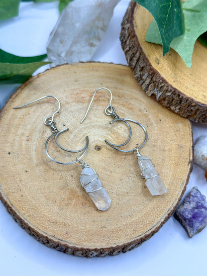 "Mystic Moon" Clear Quartz Dangle Earrings