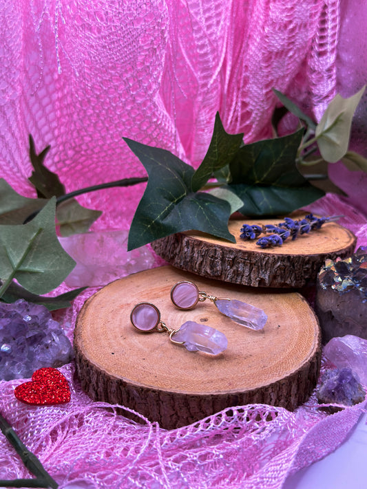 "Pink Rose" Clear Quartz Stud Earrings