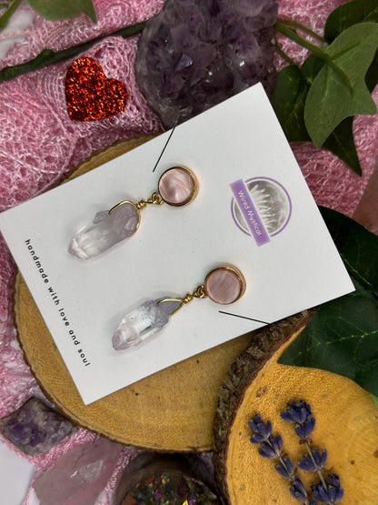 "Pink Rose" Clear Quartz Stud Earrings