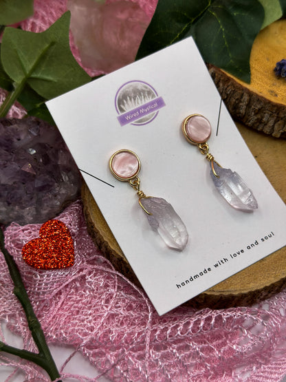 "Pink Rose" Clear Quartz Stud Earrings